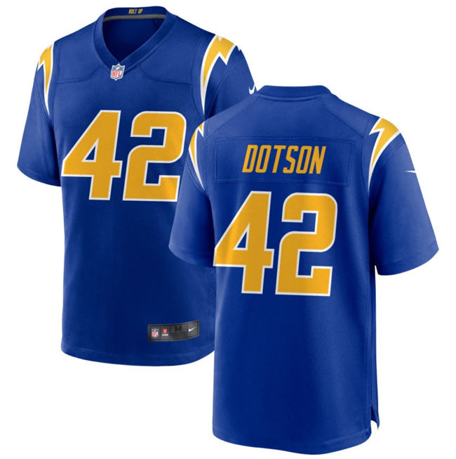 Men's Los Angeles Chargers #42 Elijah Dotson Royal Stitched Game Jersey